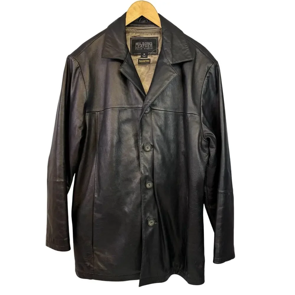 Wilsons Leather Pelle Studio Medium Button Down Jacket Coat Thinsulate Conceal